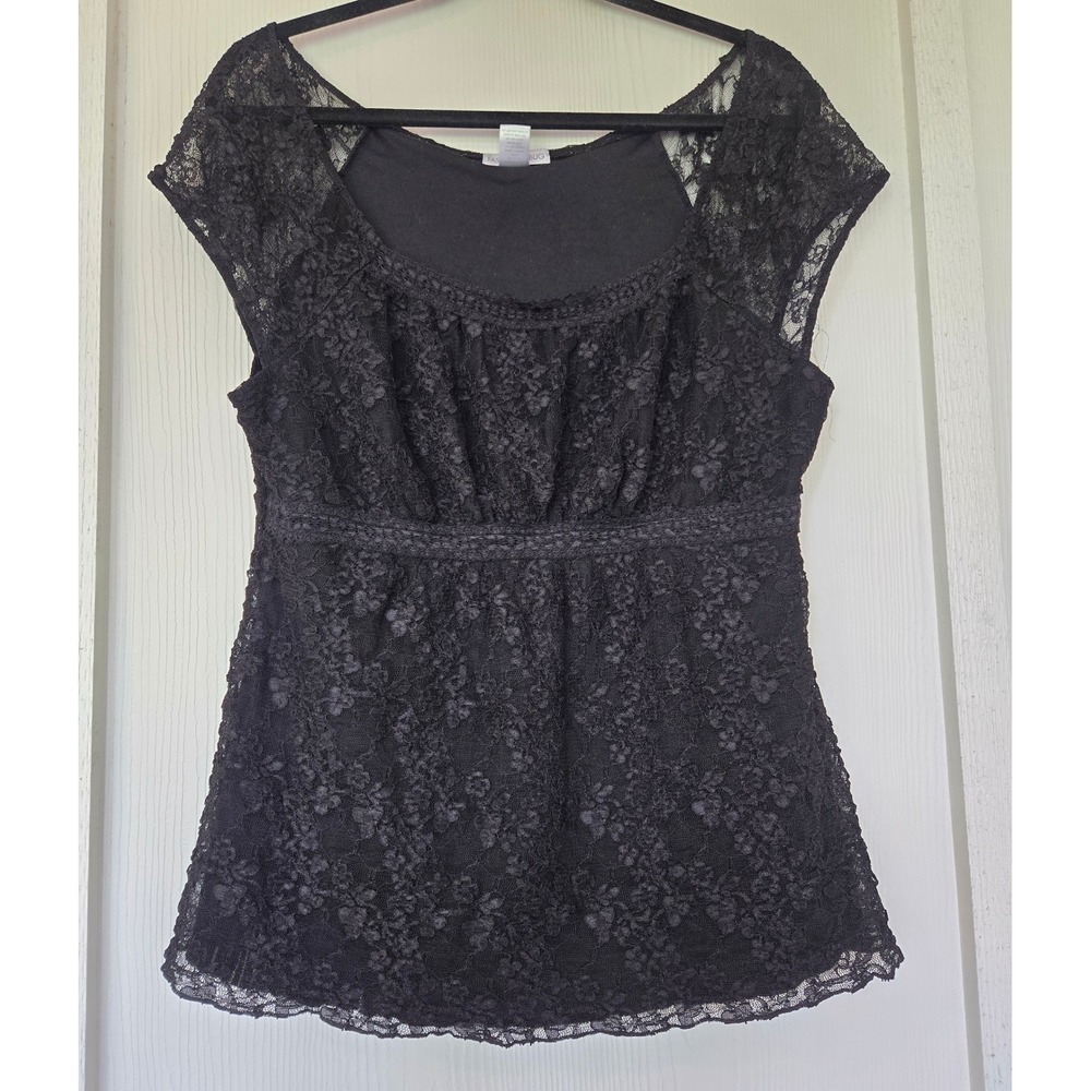 Black Floral Lace Babydoll Empire Waist Blouse Whimsigoth Dark Fairy Witchy Y2K